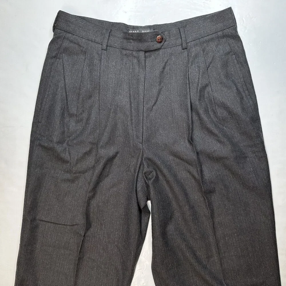 Wool Cashmere Pants Mark Shale Wide Leg 10 Gray Pleated Pinstripe *Petite